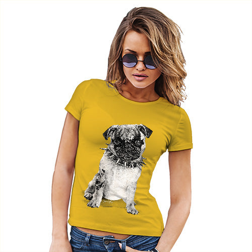 Funny T-Shirts For Women Punk Pug Women's T-Shirt X-Large Yellow