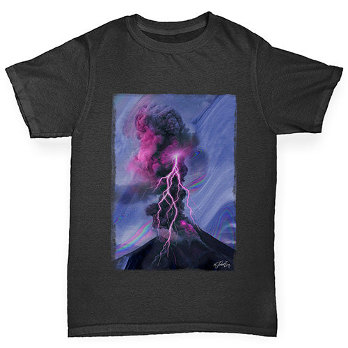 Novelty Tees For Boys Neon Lightning Volcano Boy's T-Shirt Age 5-6 Black