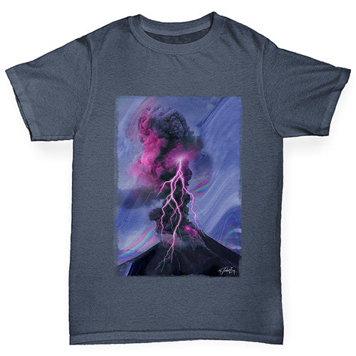 Boys funny tee shirts Neon Lightning Volcano Boy's T-Shirt Age 5-6 Dark Grey