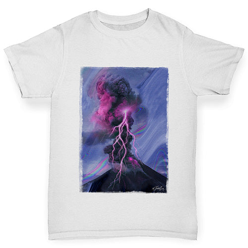 Boys funny tee shirts Neon Lightning Volcano Boy's T-Shirt Age 7-8 White
