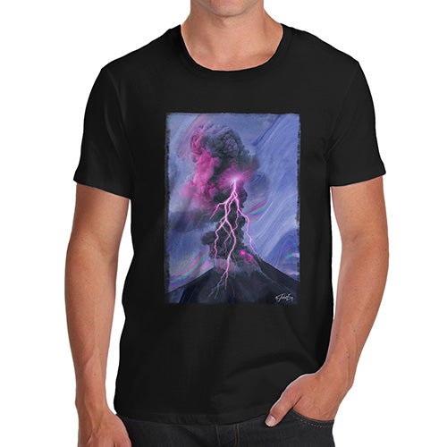 Novelty T Shirts For Dad Neon Lightning Volcano Men's T-Shirt Large Black