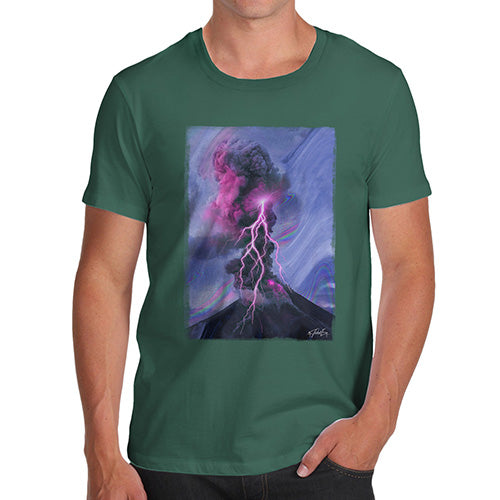 Funny T Shirts For Dad Neon Lightning Volcano Men's T-Shirt Medium Bottle Green
