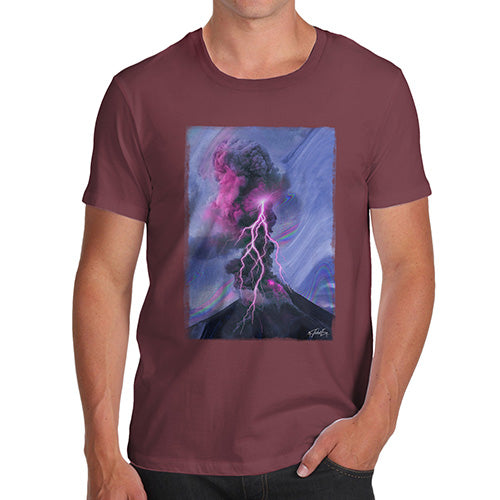Novelty Tshirts Men Funny Neon Lightning Volcano Men's T-Shirt Small Burgundy