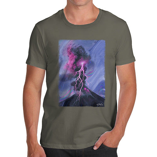 Funny Tee Shirts For Men Neon Lightning Volcano Men's T-Shirt Small Khaki