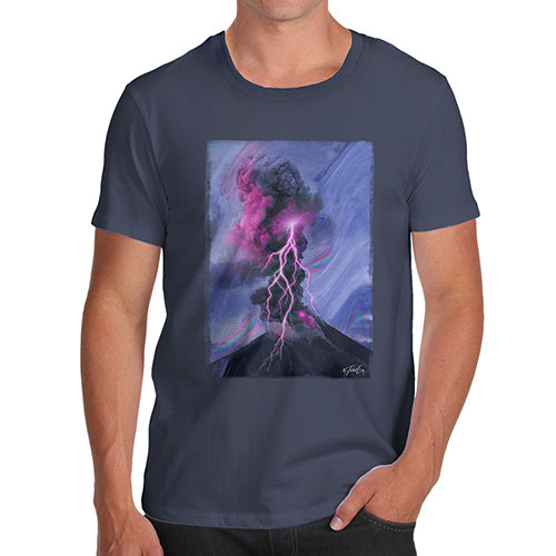 Novelty Tshirts Men Neon Lightning Volcano Men's T-Shirt X-Large Navy