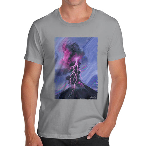 Funny Mens Tshirts Neon Lightning Volcano Men's T-Shirt Large Light Grey