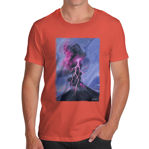 Funny Mens Tshirts Neon Lightning Volcano Men's T-Shirt Small Orange