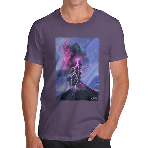 Funny T-Shirts For Guys Neon Lightning Volcano Men's T-Shirt Small Plum