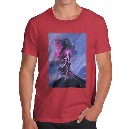 Funny T-Shirts For Men Sarcasm Neon Lightning Volcano Men's T-Shirt Large Red