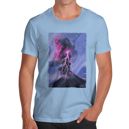 Funny Mens T Shirts Neon Lightning Volcano Men's T-Shirt X-Large Sky Blue