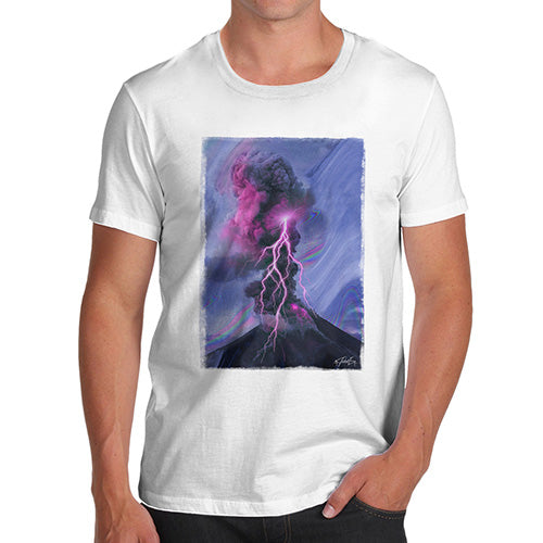 Mens T-Shirt Funny Geek Nerd Hilarious Joke Neon Lightning Volcano Men's T-Shirt Medium White