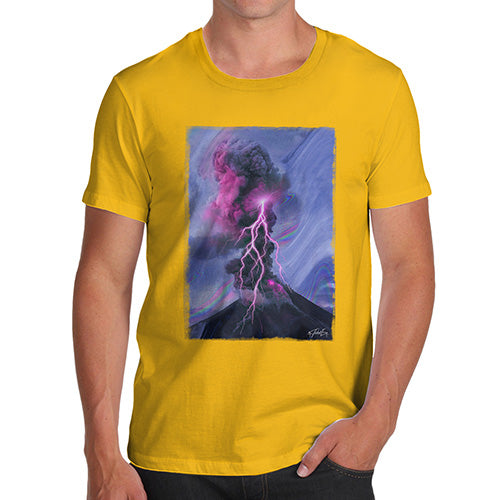 Novelty Tshirts Men Neon Lightning Volcano Men's T-Shirt X-Large Yellow