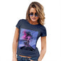 Novelty Tshirts Women Neon Lightning Volcano Women's T-Shirt X-Large Navy