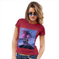 Womens Novelty T Shirt Neon Lightning Volcano Women's T-Shirt Small Red