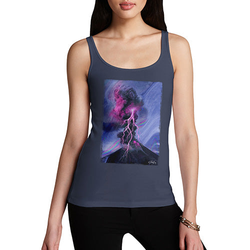 Funny Tank Tops For Women Neon Lightning Volcano Women's Tank Top Small Navy