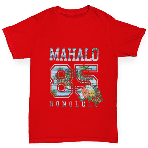 Boys Funny Tshirts Mahalo Honolulu Boy's T-Shirt Age 3-4 Red