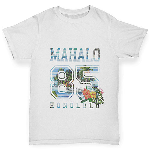 Boys novelty t shirts Mahalo Honolulu Boy's T-Shirt Age 9-11 White