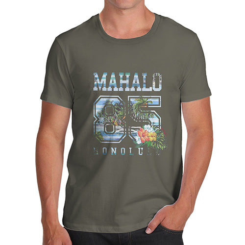 Mens Novelty T Shirt Christmas Mahalo Honolulu Men's T-Shirt Large Khaki