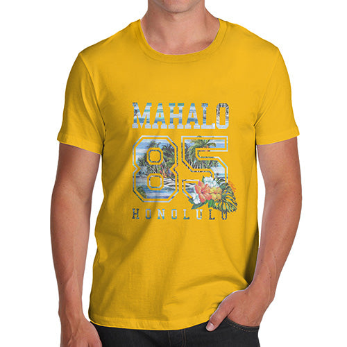 Novelty T Shirts For Dad Mahalo Honolulu Men's T-Shirt X-Large Yellow