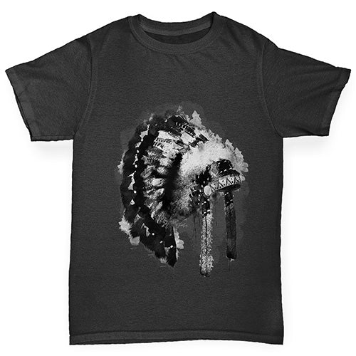 Boys Funny T Shirt Native American Headdress Boy's T-Shirt Age 12-14 Black