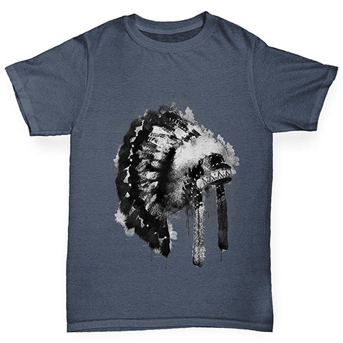 Boys funny tee shirts Native American Headdress Boy's T-Shirt Age 3-4 Dark Grey