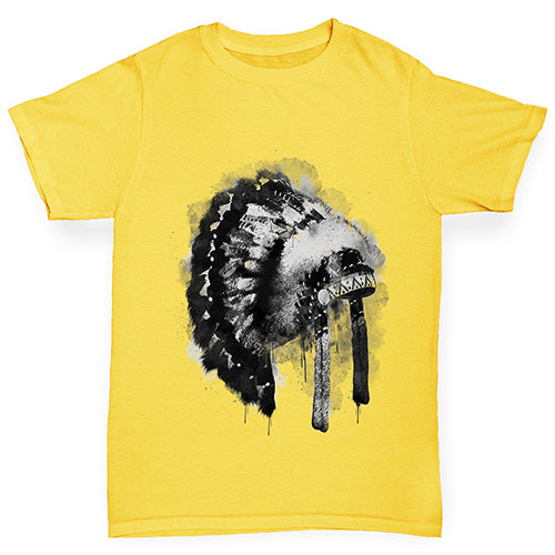 Boys funny tee shirts Native American Headdress Boy's T-Shirt Age 3-4 Yellow