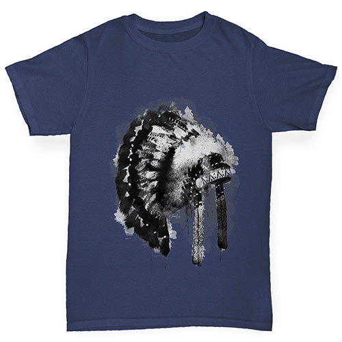 Girls novelty tees Native American Headdress Girl's T-Shirt Age 9-11 Navy