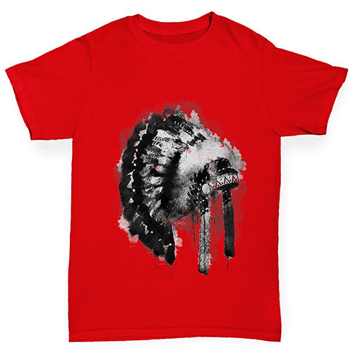 Girls Funny Tshirts Native American Headdress Girl's T-Shirt Age 12-14 Red