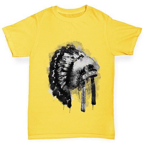 Girls novelty t shirts Native American Headdress Girl's T-Shirt Age 7-8 Yellow
