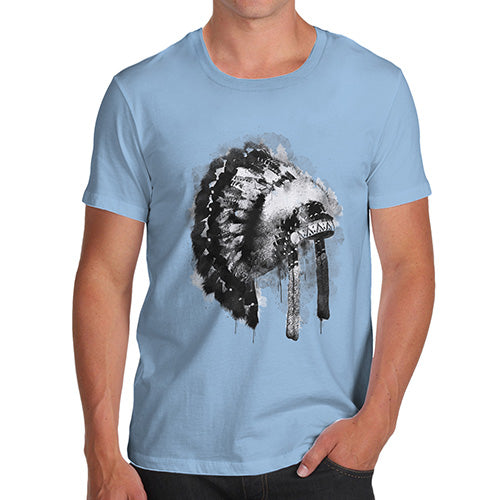 Funny Gifts For Men Native American Headdress Men's T-Shirt Small Sky Blue