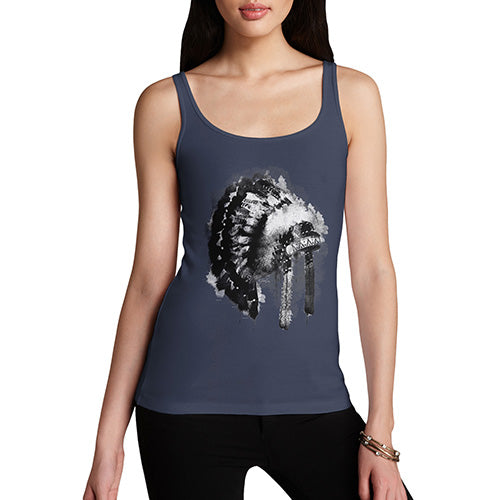 Funny Tank Top For Mum Native American Headdress Women's Tank Top Medium Navy