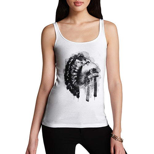 Womens Funny Tank Top Native American Headdress Women's Tank Top Medium White