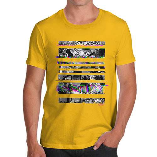 Mens Novelty T Shirt Christmas Cartoon Glitches Men's T-Shirt Small Yellow