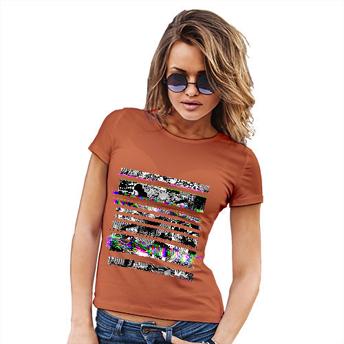 Funny T-Shirts For Women Cartoon Glitches Women's T-Shirt Large Orange