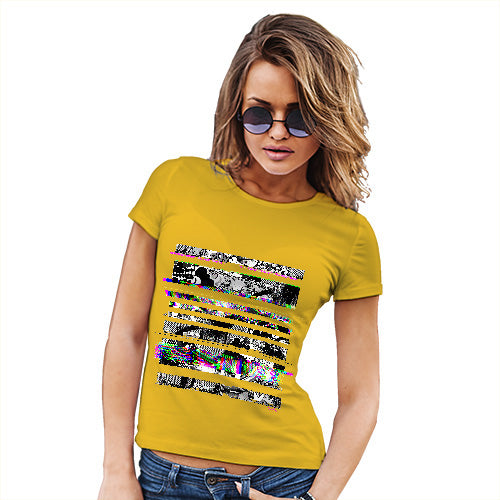 Funny T Shirts For Mum Cartoon Glitches Women's T-Shirt Medium Yellow