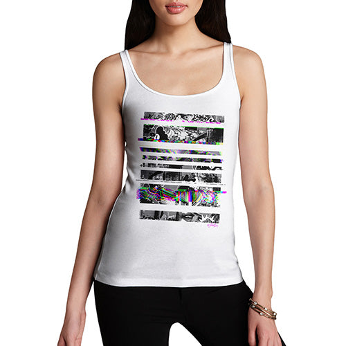 Womens Humor Novelty Graphic Funny Tank Top Cartoon Glitches Women's Tank Top X-Large White