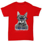 Boys Funny T Shirt Nerdy Cat NYC Boy's T-Shirt Age 5-6 Red