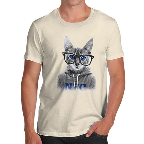 Funny Tshirts For Men Nerdy Cat NYC Men's T-Shirt Large Natural