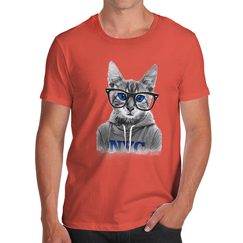 Novelty Tshirts Men Funny Nerdy Cat NYC Men's T-Shirt Medium Orange