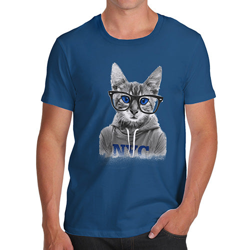 Mens Funny Sarcasm T Shirt Nerdy Cat NYC Men's T-Shirt Small Royal Blue