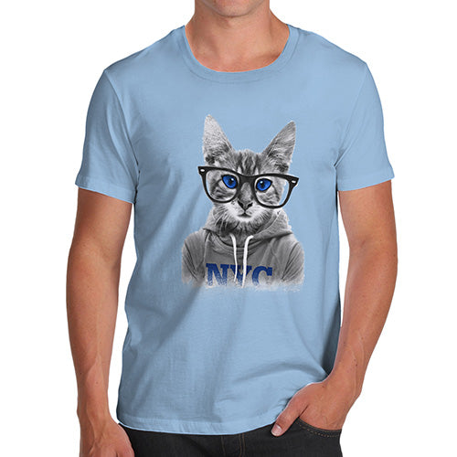 Mens Funny Sarcasm T Shirt Nerdy Cat NYC Men's T-Shirt Large Sky Blue