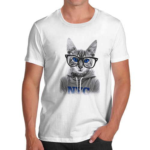 Funny T-Shirts For Men Nerdy Cat NYC Men's T-Shirt Small White