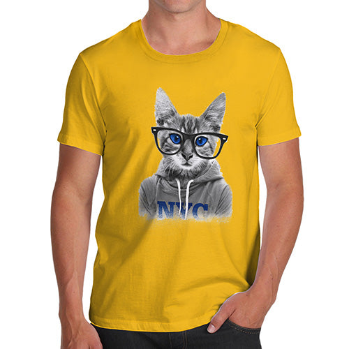 Mens Humor Novelty Graphic Sarcasm Funny T Shirt Nerdy Cat NYC Men's T-Shirt X-Large Yellow