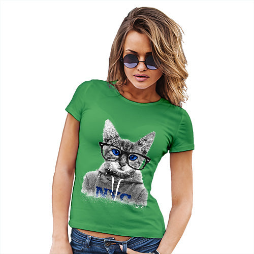 Novelty Gifts For Women Nerdy Cat NYC Women's T-Shirt Large Green