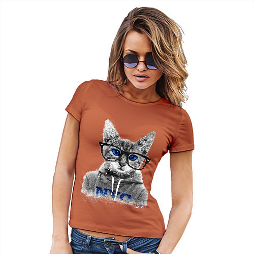 Funny T Shirts For Mum Nerdy Cat NYC Women's T-Shirt Medium Orange