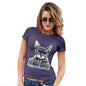 Womens Novelty T Shirt Christmas Nerdy Cat NYC Women's T-Shirt Small Plum