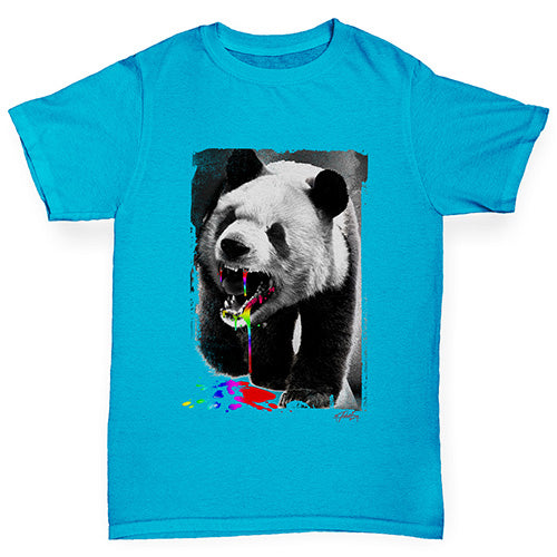 Boys funny tee shirts Angry Rainbow Panda Boy's T-Shirt Age 5-6 Azure Blue