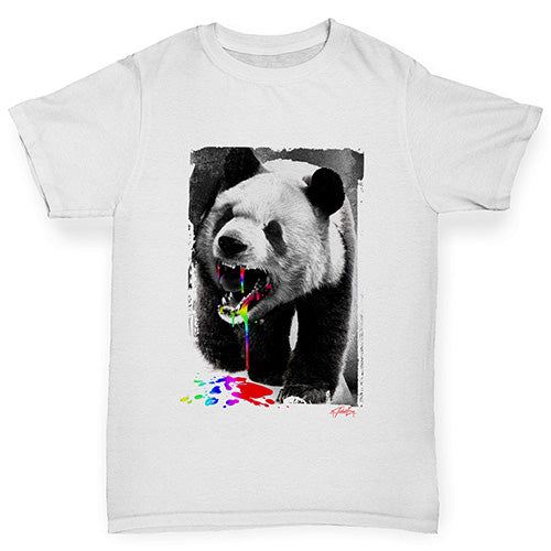 Kids Funny Tshirts Angry Rainbow Panda Boy's T-Shirt Age 9-11 White