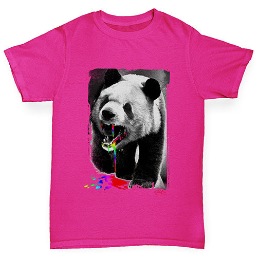 Novelty Tees For Girls Angry Rainbow Panda Girl's T-Shirt Age 12-14 Pink