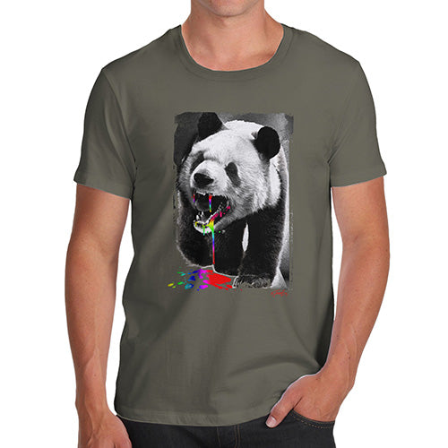 Mens Novelty T Shirt Christmas Angry Rainbow Panda Men's T-Shirt X-Large Khaki